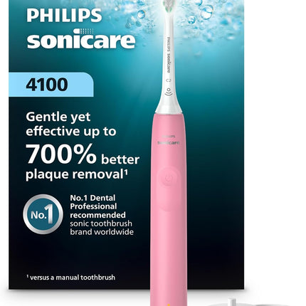 4100 Series Electric Toothbrush - Sonic Toothbrush with Advanced Sonic Technology, Pressure Sensor, Two Intensity Settings, Smartimer & Quadpacer, Deep Pink, Model HX3681/26