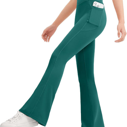 Girls Flare Leggings Kids Bell Bottom Flared Yoga Pants High Waisted Athletic Tight with Pockets