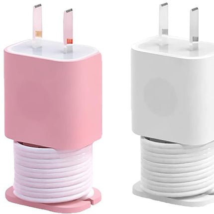 4-Pack 2 in 1 Silicone Charger Protector with Cord Wrap, Iphone Silicone Power Adapter Case, Snapback Charger Winder, Compatible with 18W/20W