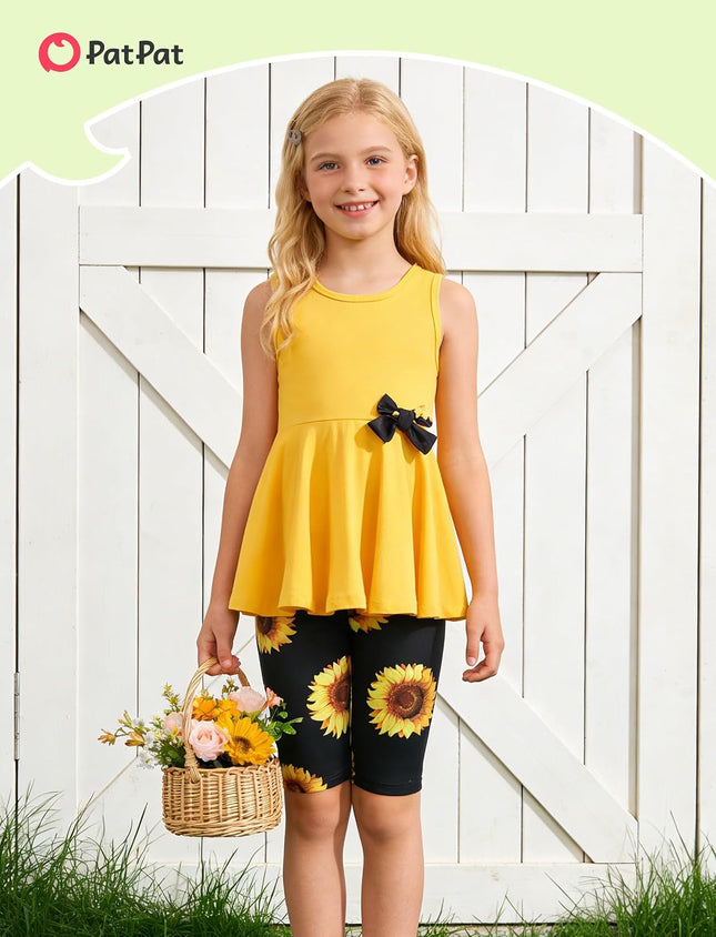 Girls Summer 2 Piece Outfits 4-12Y Butterfly Bow Sleeveless Tunic Tops and Floral Print Shorts Cute Clothes