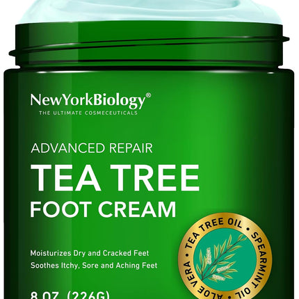 New York Biology Tea Tree Oil Foot Cream for Dry Feet and Rough Heels - Moisturizing Foot Cream - 8 Oz