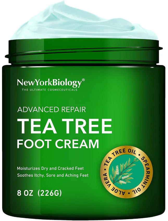 New York Biology Tea Tree Oil Foot Cream for Dry Feet and Rough Heels - Moisturizing Foot Cream - 8 Oz