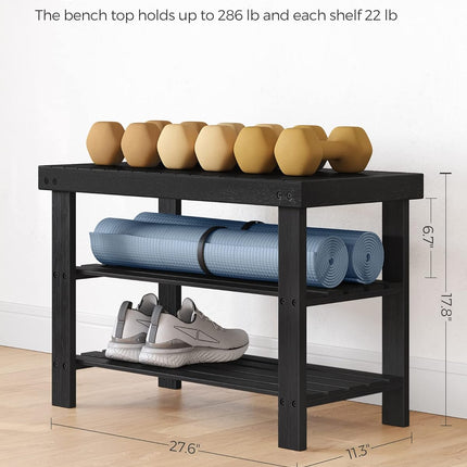 SONGMICS Shoe Rack Bench, 3-Tier Bamboo Shoe Storage Organizer, Entryway Bench, Holds up to 286 Lb, 11.3 X 27.6 X 17.8 Inches, for Entryway Bathroom Bedroom, Ink Black ULBS04H