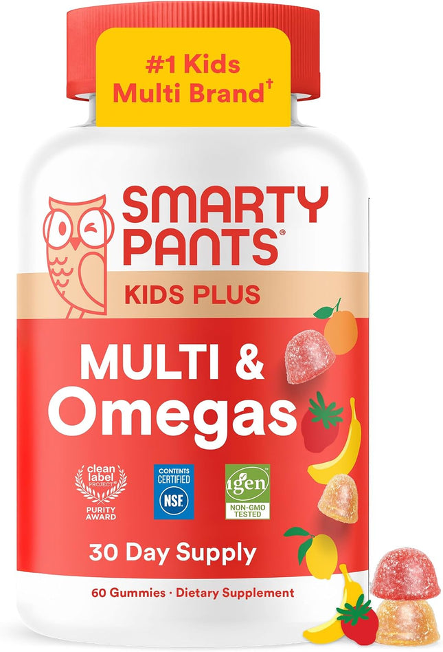 Kids Multivitamin Gummies with Omega 3 DHA/EPA, Vitamins D3, C, B12, B6, A, K, and Zinc, Gluten Free, Clean Label, Three Fruit Flavors, 60 Gummies (30 Day Supply)