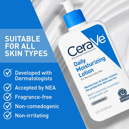 Daily Moisturizing Lotion for Dry Skin, Body Lotion & Face Moisturizer with Hyaluronic Acid and Ceramides, Daily Moisturizer, Fragrance Free, Oil-Free, 19 Ounce