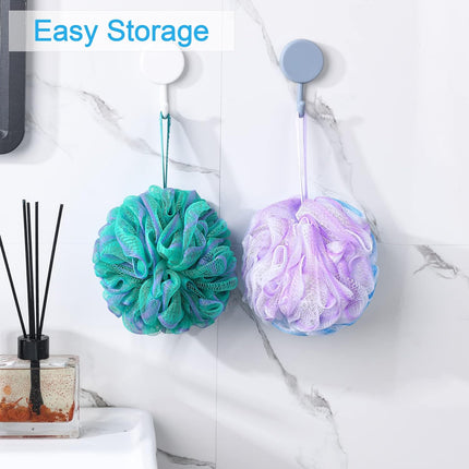 Loofah Sponge 75G/Piece, Exfoliating Bath Sponge Body Scrubber - Loofa Set of 4 Flower Color (Large, Green-Purple)