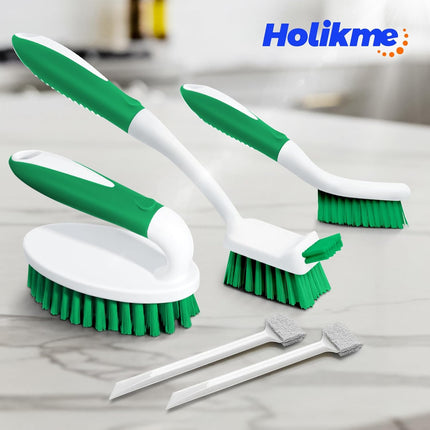 5 Pack Cleaning Brush Scrub Brush Kitchen Brush for Floor,Green | Cleaning Brush Set for Household Use, Scrub Brush, Kitchen Brush, Tile Lines Brush for Bathroom, Floor, Tub, Shower