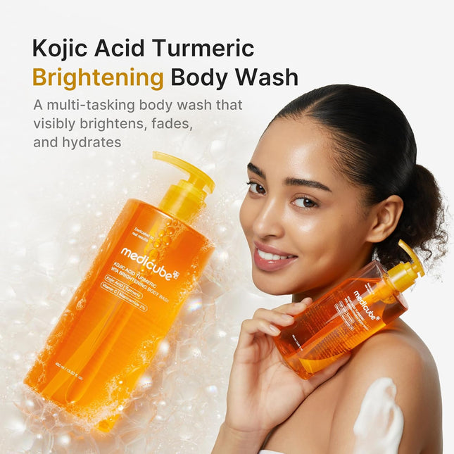 Kojic Acid Turmeric Brightening Body Wash | Gentle Shower Gel for Uneven Skin | Niacinamide, Vitamin C, AHA/BHA | Deep Cleansing, Hydrating Formula | Easy and Effective, 13.52 Fl.Oz