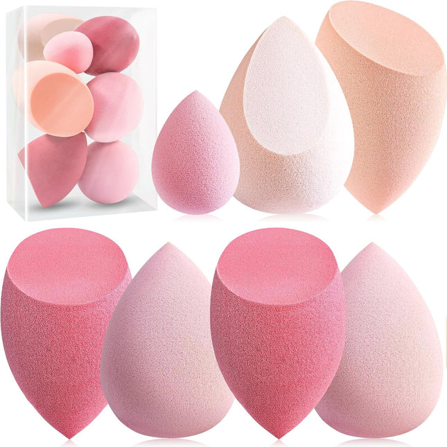 Makeup Sponge Set, 7 Pcs Multi Colored Blender Sponges | Liquid Cream Powder Use, Latex Free Vegan & Cruelty-Free, with 1 Mini Sponge, Assorted Beauty Sponge Shapes, Travel Case