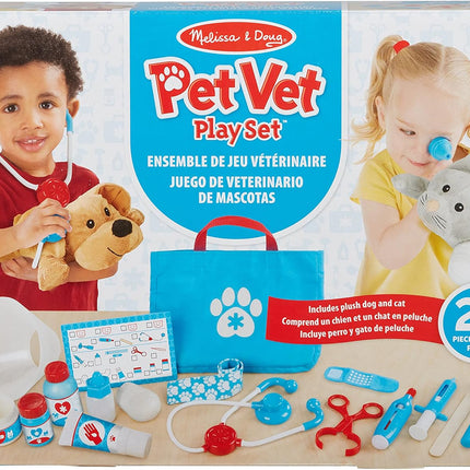 Melissa & Doug Examine and Treat Pet Vet Play Set, 24-Piece Animal Doctor Playset with Dog & Cat Plushies, Pet Doctor Kit & Accessories, Preschool Toys for Girls & Boys Ages 3+