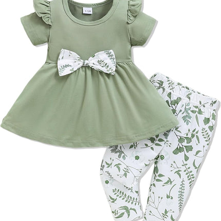 Baby Girl Clothes Toddler Girl Outfits Infant Girl Summer Clothes for Girl Ruffle Shirt Pants+Cute Headband 3PCS