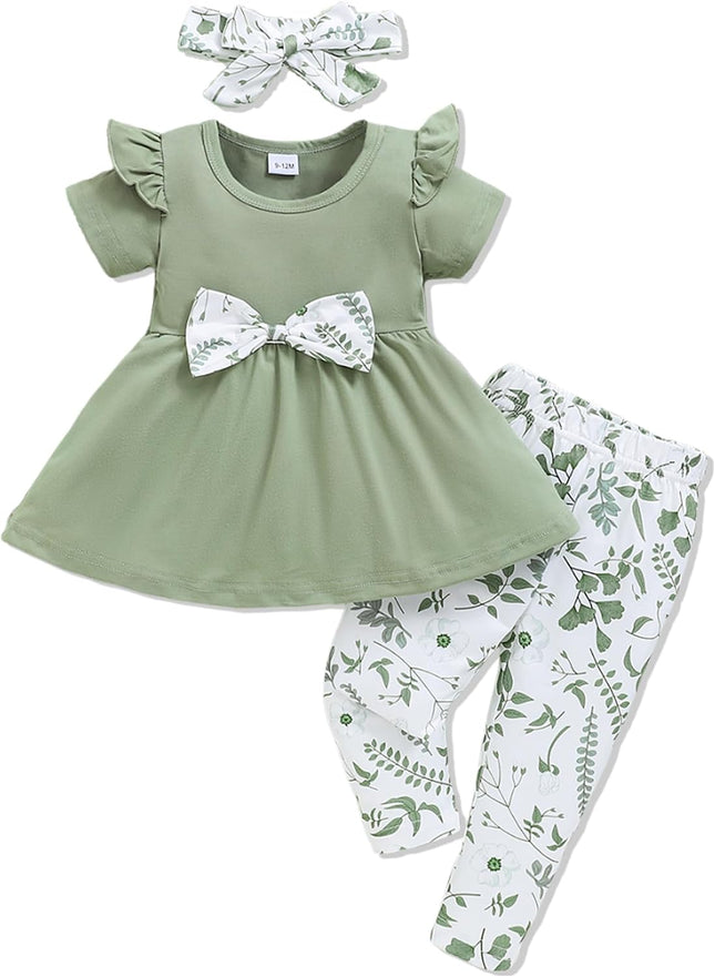 Baby Girl Clothes Toddler Girl Outfits Infant Girl Summer Clothes for Girl Ruffle Shirt Pants+Cute Headband 3PCS
