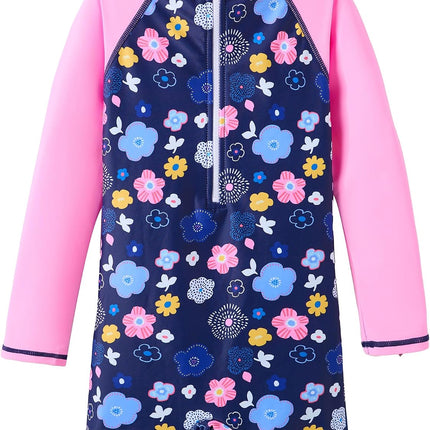 Girls Long Sleeve Rash Guard One Piece Swimsuits with UV Protection Sunsuit