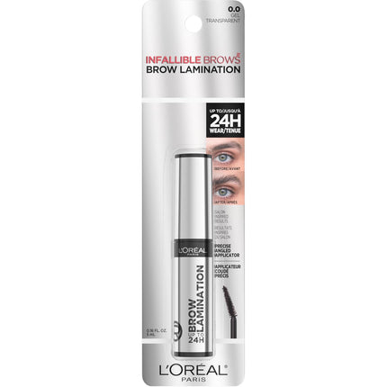 L'Oreal Paris Infallible up to 24H Wear Brow Lamination, Water-Resistant Longwear Eyebrow Gel Make Up, Clear/Transparent, 0.16 Fl Oz