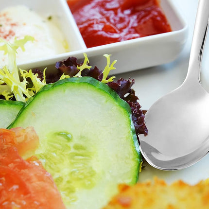 Serving Spoon X 2,Slotted Serving Spoon X 2,Serving Forks X 2, 9 Inch Stainless Steel Catering Serving Utensils for Party Buffet Dinner Banquet Kitchen Basics (Silver Mirror Finish)