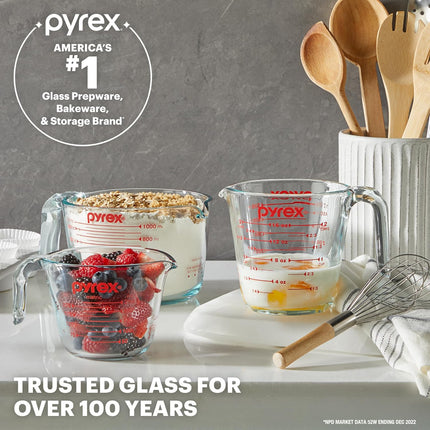 Essentials (3-Pack) Glass Measuring Cups Set, (1, 2 & 4 Cup) Measuring Cups for Prepping, Baking and Cooking, Preheated Oven, Dishwasher, Freezer, and Microwave Safe