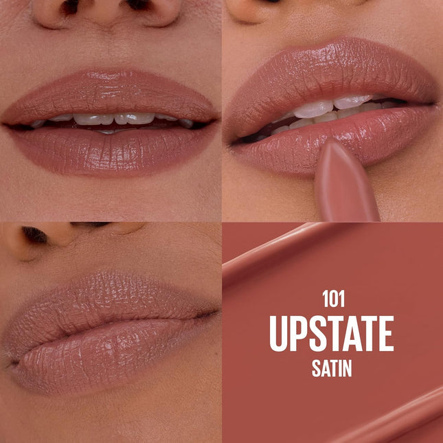 MAYBELLINE Serum Lipstick, Hydrating Lip Makeup with 8Hrs of Lip Plumping Moisture with Hyaluronic Acid + Oil Blend, Upstate (Light Cool Brown Satin)