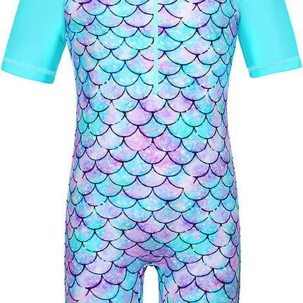 Short Sleeve Girls Swimsuits UV 50+ One Pieces Zipper 2-14Y | from Beach Vacations and Pool Parties to Cruises and Water Parks, This Colorful Floral Swimsuit Is Her Summer Favorite