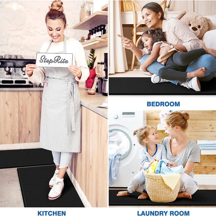 Kitchen Mats, 2PCS Kitchen Rugs, Cushioned anti Fatigue Kitchen Mats for Floor, Non-Slip Standing Desk Mat, Waterproof Kitchen Rug Set for Kitchen, Floor, Office, 17.3"X30"+17.3"X47", Black
