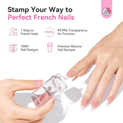 French Tip Nail Stamp: 4PCS Nail Art Stamper Kit Clear Silicone Nails Stamping Long & Short Jelly Stamper with Scrapers Nails Stamper Kit for French Manicure Home DIY Salon