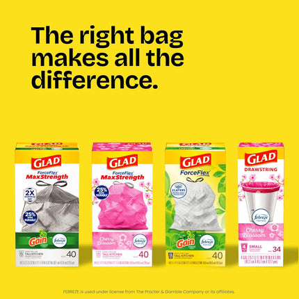 Forceflex Kitchen Trash Bags, Rip and Tear Resistant, Gain Original Scented Tall Garbage Bags, Odor Control, Febreze Freshness, 13 Gallon, 140 Count