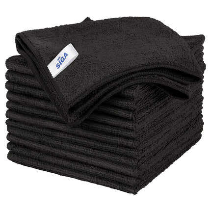 Microfiber Cleaning Cloth, All-Purpose Microfiber Towels, Streak Free Cleaning Rags, Pack of 12, Black, Size 32 X 32 Cm(12.6 X 12.6 Inch)