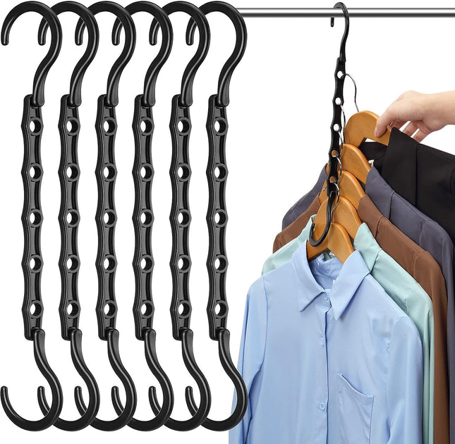 6 Pack-Closet-Organizers-And-Storage, Space-Saving-Hangers Black | Magic-Hangers, Closer-Organizer-For-Closet-Organization, Space-Saver-Hanger-Organizer-For-Multipurpose, Dorm-Room-Essentials