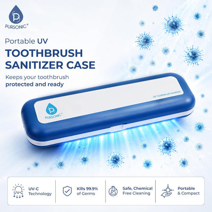 Portable UV Toothbrush Sanitizer Case - Travel Toothbrush Sanitizer and Holder - for Electric and Manual Brush Heads with UV Light & Auto Shut off Timer