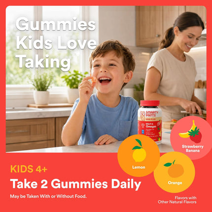 Kids Multivitamin Gummies with Omega 3 DHA/EPA, Vitamins D3, C, B12, B6, A, K, and Zinc, Gluten Free, Clean Label, Three Fruit Flavors, 60 Gummies (30 Day Supply)