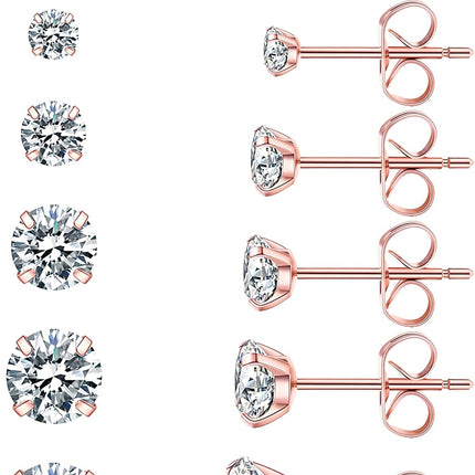 6 Pairs Stud Earrings Set, Hypoallergenic Cubic Zirconia 316L Earrings Stainless Steel CZ Earrings 3-8Mm (Steel Color)