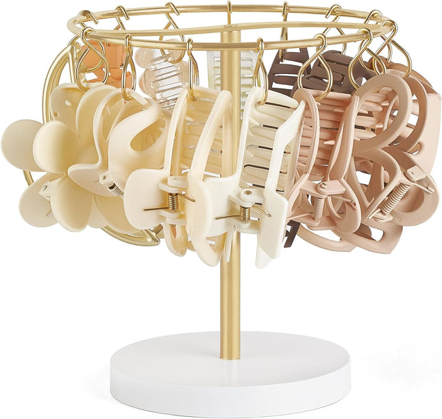 Claw Clip Organizer 16 Metal Hooks Display Holder Hair Clip, Gold