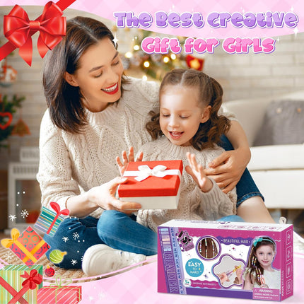 Hair Beads for Kids Girls, Gifts for 5 6 7 8 9 10 Year Old Girl, DIY Hair Accessories Kits with Reusable Beads, Hair Gem Stamper Kit for Kids Age 6-12 Creative Birthday Gifts Girls Toys Age 6-8