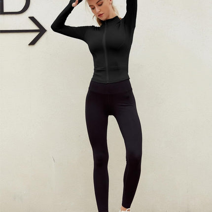 Womens Lightweight Full Zip Running Track Jacket Workout Slim Fit Yoga Sportwear with Thumb Holes