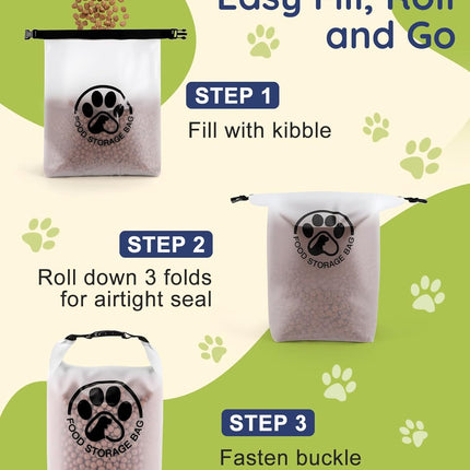 Pet Food Storage Bag for Travel - Transparent Leak-Proof Dog Food Container with Roll-Top Closure, Keeps Kibble Fresh for Camping Trip, Dog Boarding, Weekend Getaways (14 Cups)