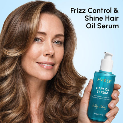 Hair Oil for Frizzy Hair with Argan Oil, Keratin & Biotin – Hair Serum for Dry and Curly Hair Gloss – Frizz Control Hair Care Products for Women – Aceite Para El Cabello – Keratin Hair Treatment