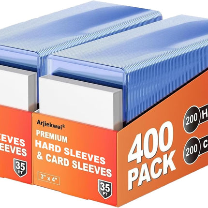 400 Pack Card Sleeves Hard Plastic,  3"X4" Baseball Cards Protectors Plastic, Premium Card Holder for Trading Sports Baseball Football Game Cards (200 Rigid + 200 Clear)