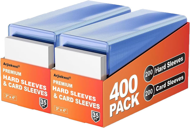 400 Pack Card Sleeves Hard Plastic,  3"X4" Baseball Cards Protectors Plastic, Premium Card Holder for Trading Sports Baseball Football Game Cards (200 Rigid + 200 Clear)