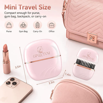 Mini Hair Straightener Brush Cordless Portable Travel Flat Iron Steam Small Heated Styling Comb Rechargeable Wireless Tool for Short & Long Bangs Roots and Edges Compact Blackpurse Size (Black)