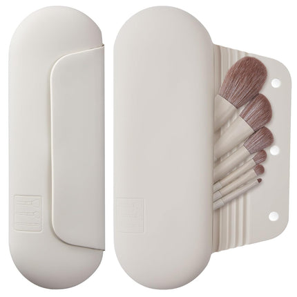 Silicone Makeup Brush Holder Travel Cosmetic Bag：Soft Portable Cosmetic Face Brushes Holder with Upgrade Anti-Fall Out Magnetic Closure, Large Travel Makeup Brush Case - Walnut