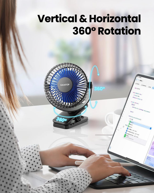 Portable Clip on Fan Battery Operated, Small Powerful 3 Speed Quiet 360° Rotate, USB Rechargeable Mini Personal Cooling Fan for Desk Table Home Office Stroller Camping Women Gifts Black Blue