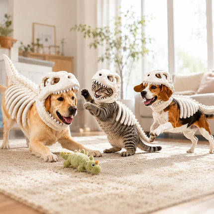 Dog Dinosaur Skeleton Costume, Pet Halloween Party Costumes (Grey | 34In)