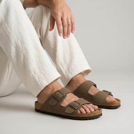 Lane Cork Footbed Mens Sandals, Adjustable Buckle Comfort Slides for Men, Genuine Leather Insole Summer Sandals Men Footwear