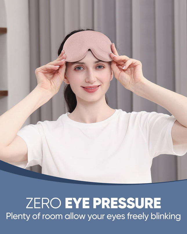 Luxury Sleep Eye Mask for Side Sleeper Men Women, Zero Eye Pressure 3D Sleeping Mask, Light Blocking Patented Design Night Blindfold, Soft Eye Shade Cover for Travel, Pink