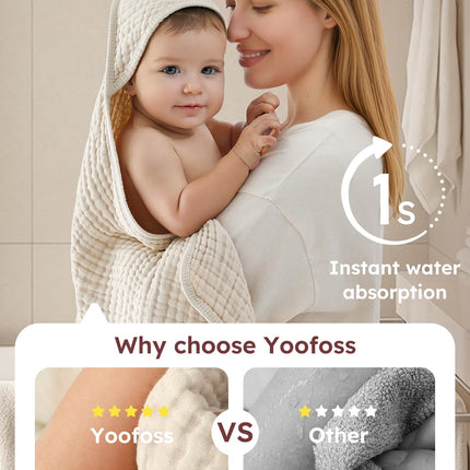 Hooded Baby Towels for Newborn 2 Pack 100% Muslin Organic Cotton Baby Bath Towel with Hood for Babies, Infant, Toddler and Kids, Large 32X32Inch, Soft and Absorbent Newborn Essential