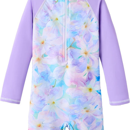 Girls Long Sleeve Rash Guard One Piece Swimsuits with UV Protection Sunsuit