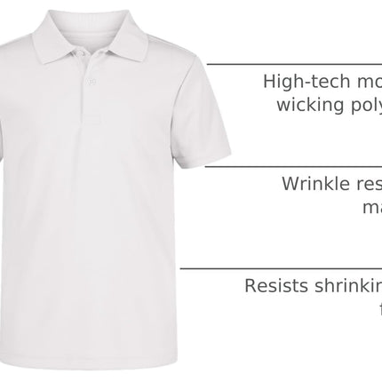 Boys' School Uniform Short Sleeve Polo Shirt, Button Closure, Moisture Wicking Performance Material