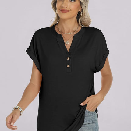 Womens Short Sleeve Henley Tops V Neck Dressy Casual Blouses Summer Trendy Tee Shirts 2026 Vacation Fashion Clothes