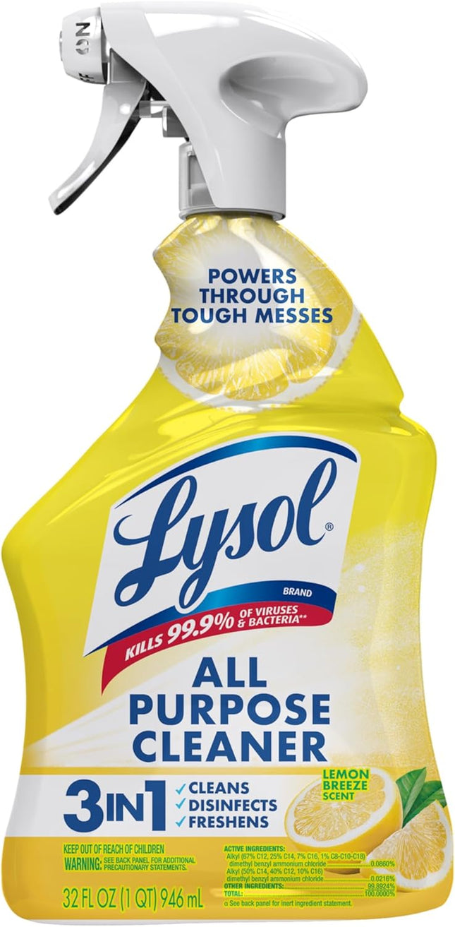 All Purpose Cleaner Spray, Multi-Purpose Disinfecting Spray, Kitchen & Bathroom Cleaner, Lemon Breeze Scent, 32 Fl Oz