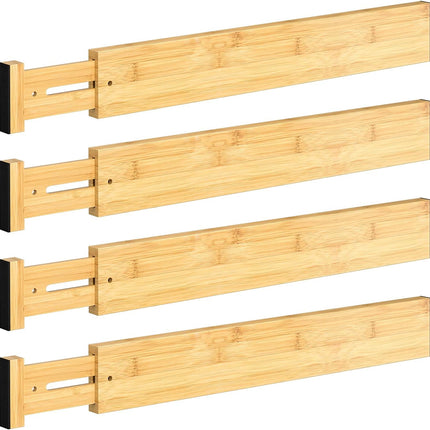 4 PCS Drawer Divider, 17"-22" Adjustable Bamboo Drawer Dividers Organizers, Expandable Separators for Kitchen, Clothes, Dressers, Home, Office