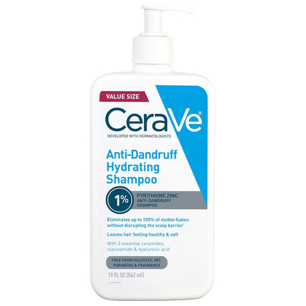 Hydrating anti Dandruff Shampoo, 1% Pyrithione Zinc Dandruff Treatment with Ceramides, Niacinamide & Hyaluronic Acid, Helps Eliminate Flakes & Provides Itchy Scalp Relief, Sulfate Free, 12 Oz